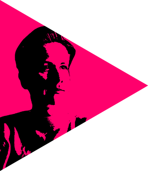 Grafisches pinkes Dreieck mit stilisiertem Porträt in Negativ-Optik