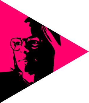 Graphic red triangle with stylised portrait in negative look