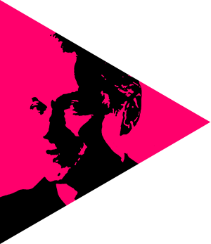 Graphic red triangle with stylised portrait in negative look